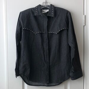 Stud-Trim Black Button-Down Shirt